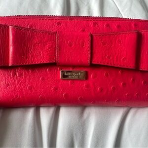Kate Spade Charm City Ostrich Deep Pink Zip Wallet